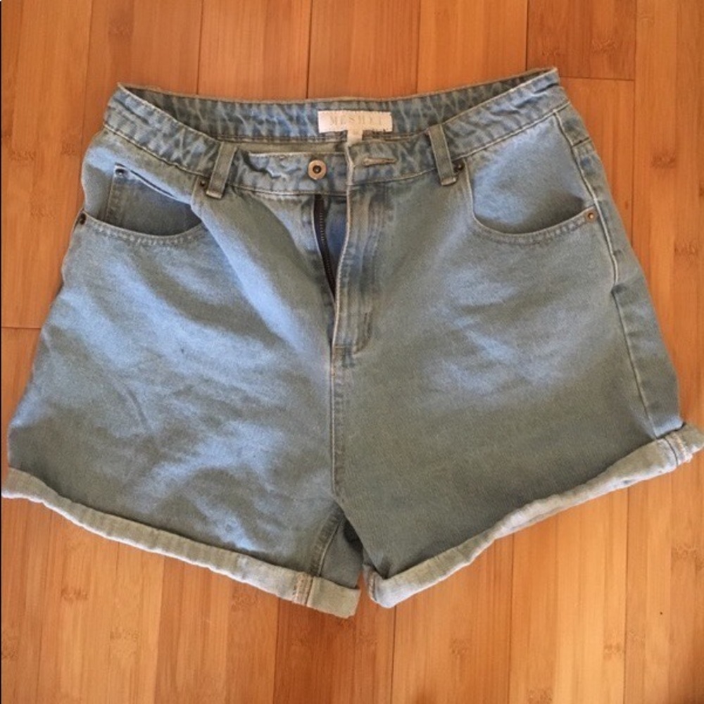 MESHKI DENIM MOM SHORTS